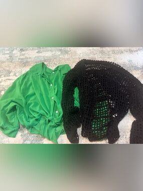 2 Pc Women’s Layering Top Bundle 1X/2X (Tag: 5X) Sheer Blouse & Fishnet Sweater